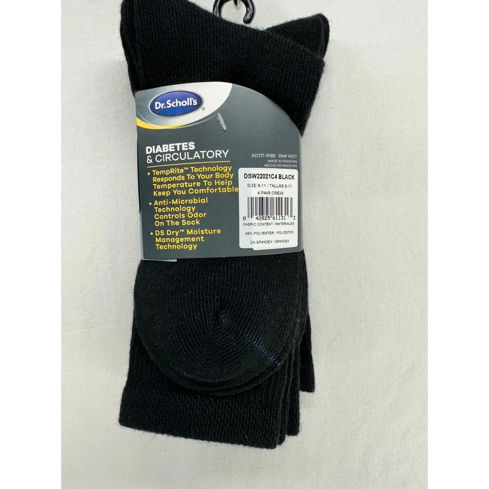 Dr. Scholls Womens Diabetes Circulatory Compression Crew Socks 4 Pr Black 4-10